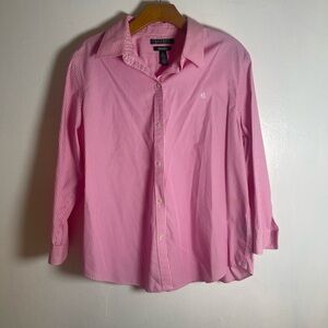 Lauren Ralph Lauren Pink Striped Shirt No Iron 100% Cotton Size: XL